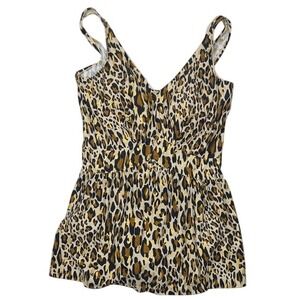 Maxine of Hollywood Leopard Gold Foil Swim Dress One Piece Swimsuit Womens